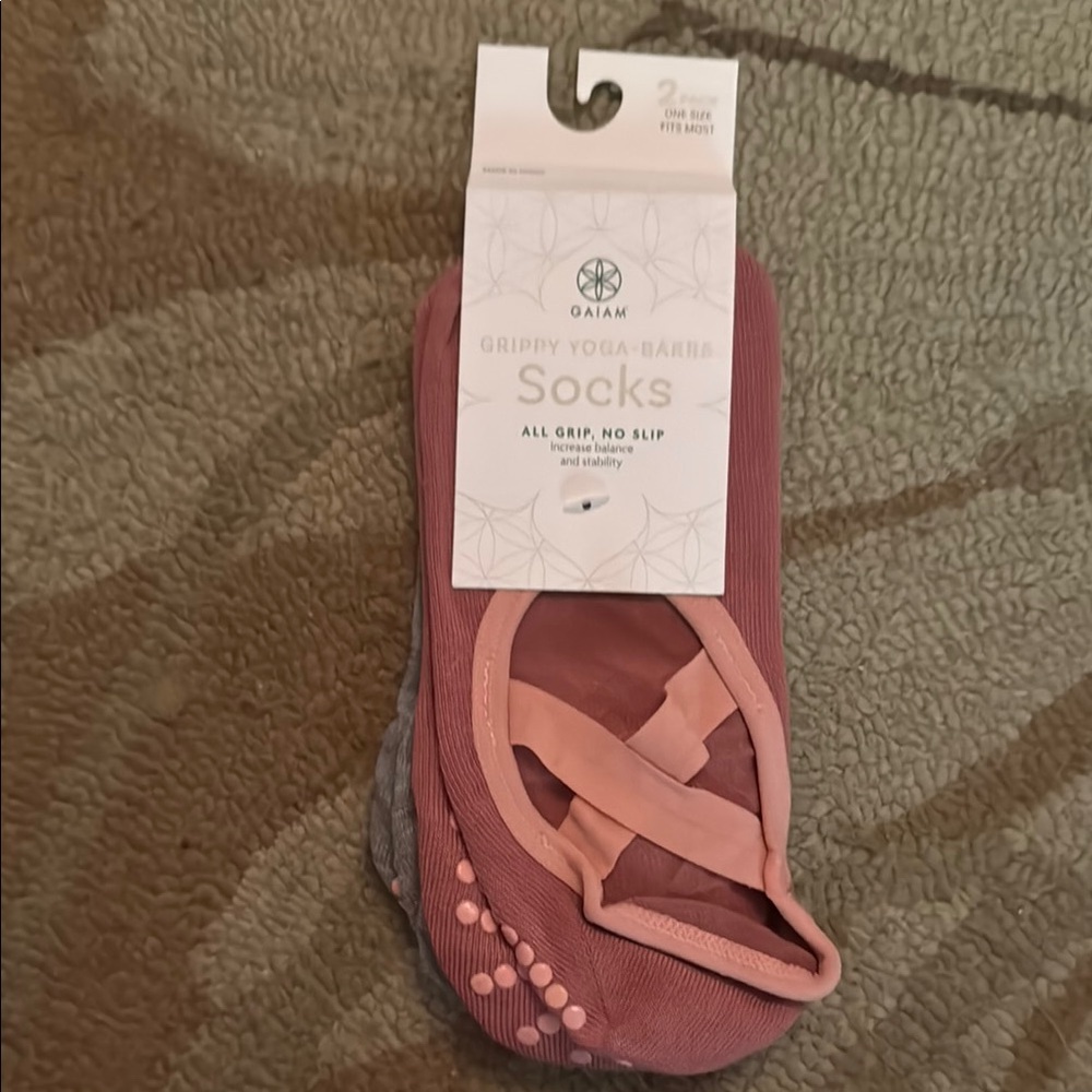 Gaiam Pink and Gray Grip Socks for Yoga